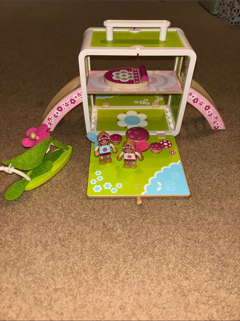 Boxset Fairy House Wooden Fairy Garden Playset - Pink & Green